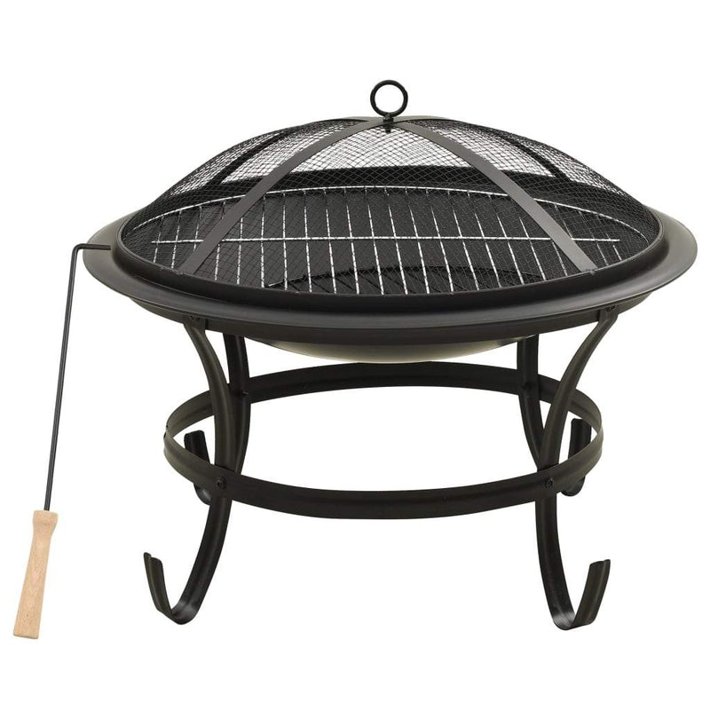 vidaXL 2-in-1 Fire Pit and BBQ with Poker Steel Heater Garden Black/Brown-1