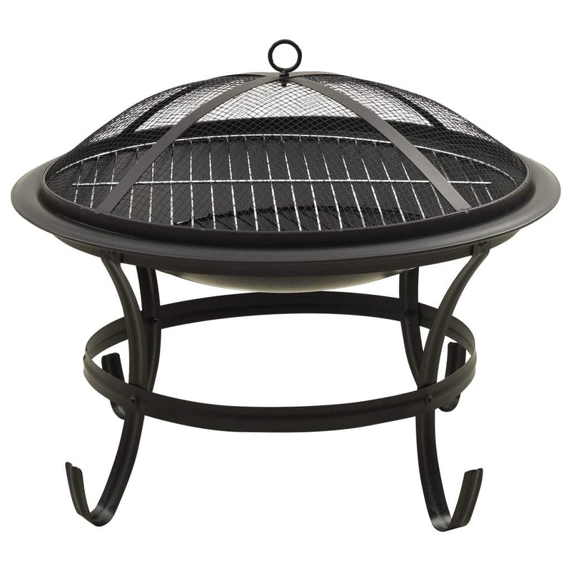 vidaXL 2-in-1 Fire Pit and BBQ with Poker Steel Heater Garden Black/Brown-2