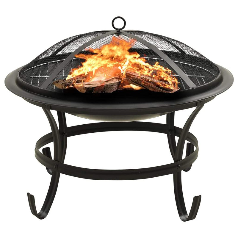 vidaXL 2-in-1 Fire Pit and BBQ with Poker Steel Heater Garden Black/Brown-0