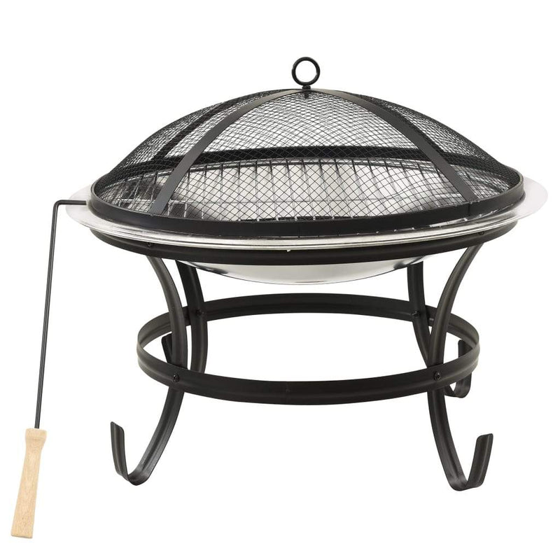 vidaXL 2-in-1 Fire Pit and BBQ with Poker Steel Heater Garden Black/Brown-4