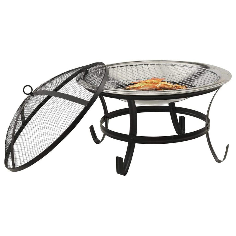 vidaXL 2-in-1 Fire Pit and BBQ with Poker Steel Heater Garden Black/Brown-5