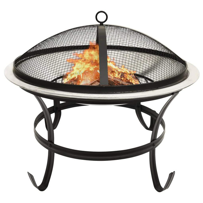 vidaXL 2-in-1 Fire Pit and BBQ with Poker Steel Heater Garden Black/Brown-3