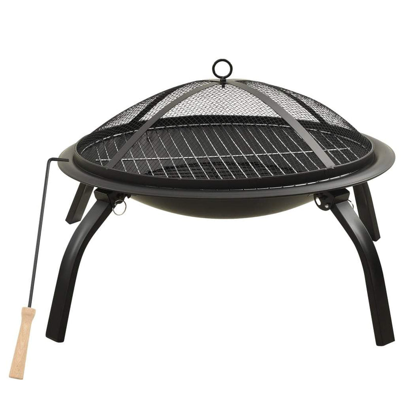 vidaXL 2-in-1 Fire Pit and BBQ with Poker Steel Heater Garden Black/Brown-1