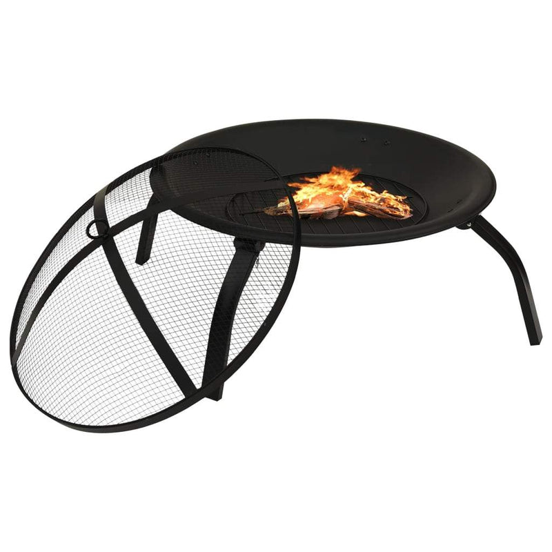 vidaXL 2-in-1 Fire Pit and BBQ with Poker Steel Heater Garden Black/Brown-2