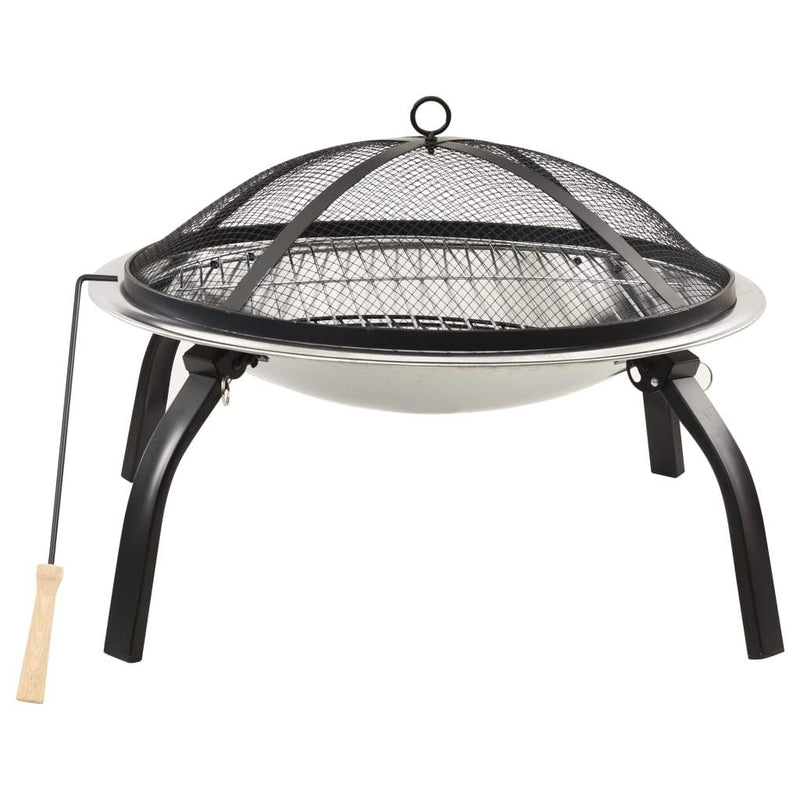 vidaXL 2-in-1 Fire Pit and BBQ with Poker Steel Heater Garden Black/Brown-4