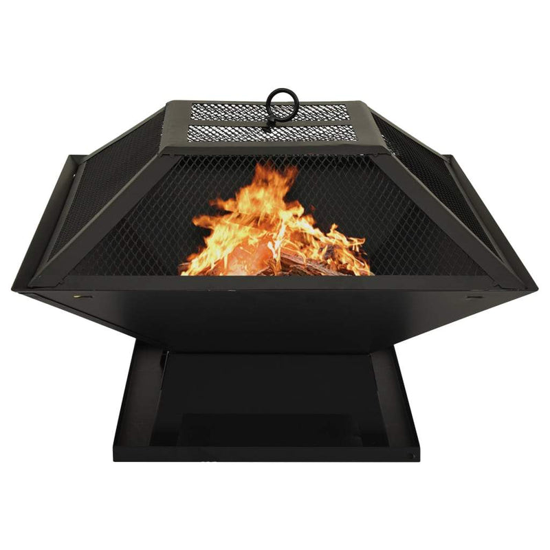 vidaXL 2-in-1 Fire Pit and BBQ with Poker 18.3"x18.3"x14.6" Steel-0