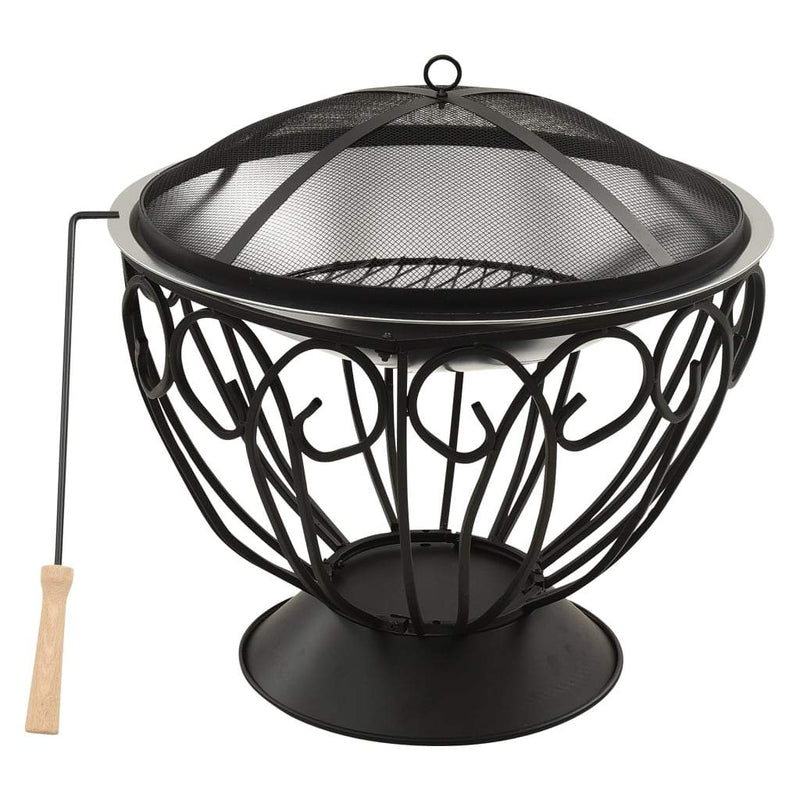 vidaXL 2-in-1 Fire Pit and BBQ with Poker 23.2"x23.2"x23.6" Stainless Steel-1