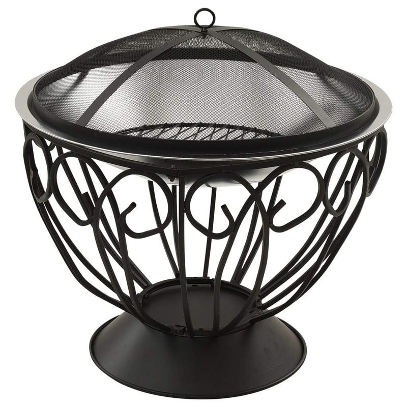 vidaXL 2-in-1 Fire Pit and BBQ with Poker 23.2"x23.2"x23.6" Stainless Steel-2