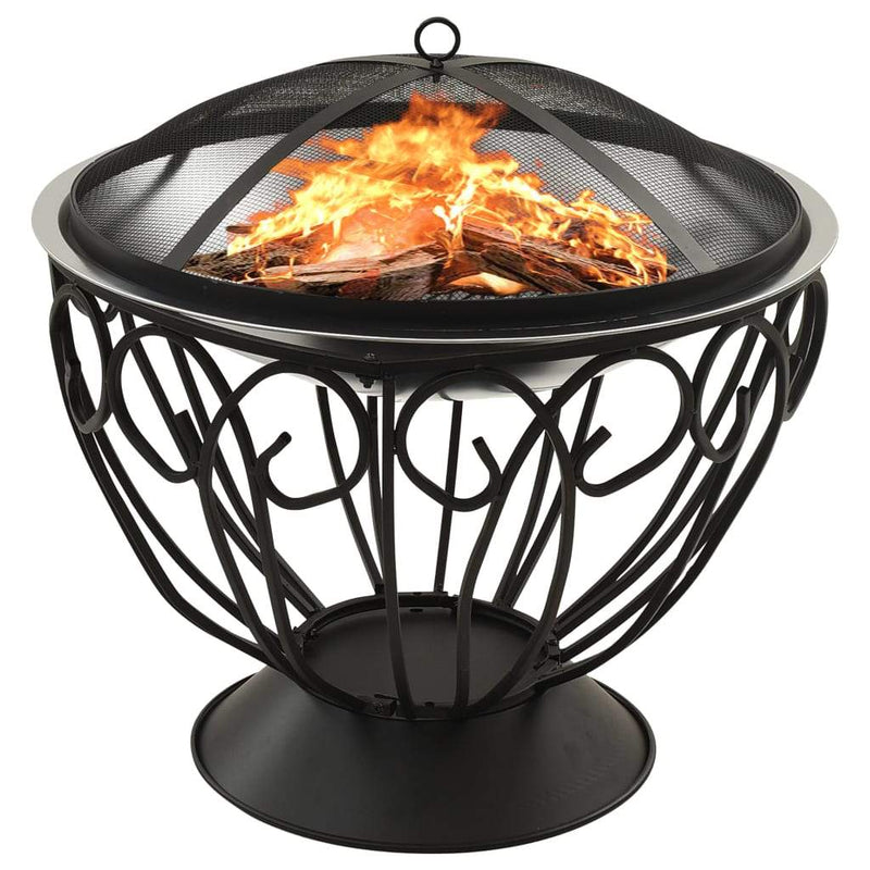 vidaXL 2-in-1 Fire Pit and BBQ with Poker 23.2"x23.2"x23.6" Stainless Steel-0