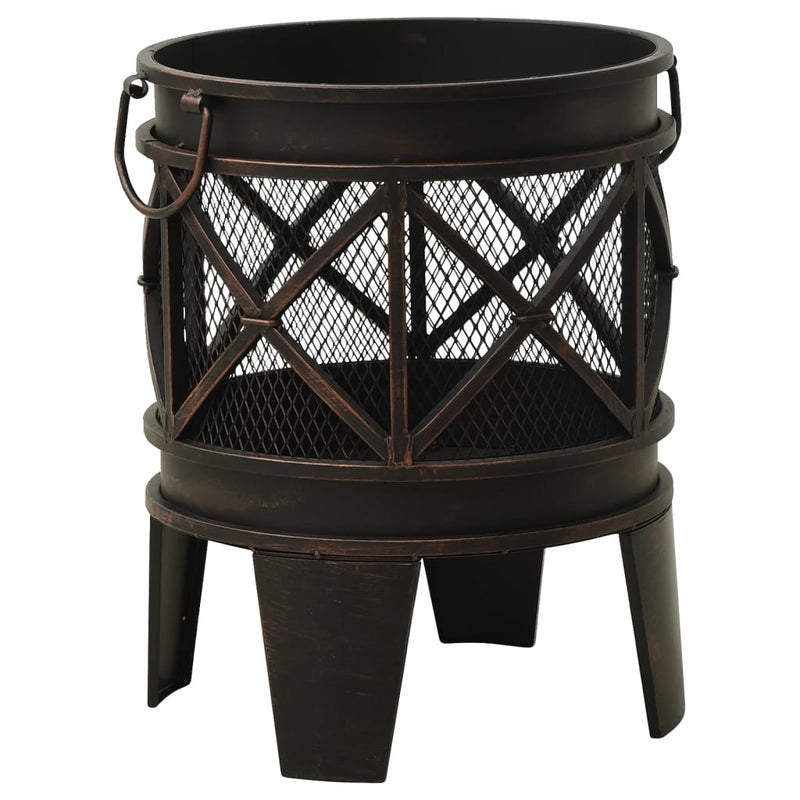 vidaXL Rustic Fire Pit with Poker Ø16.5"x21.3" Steel-1