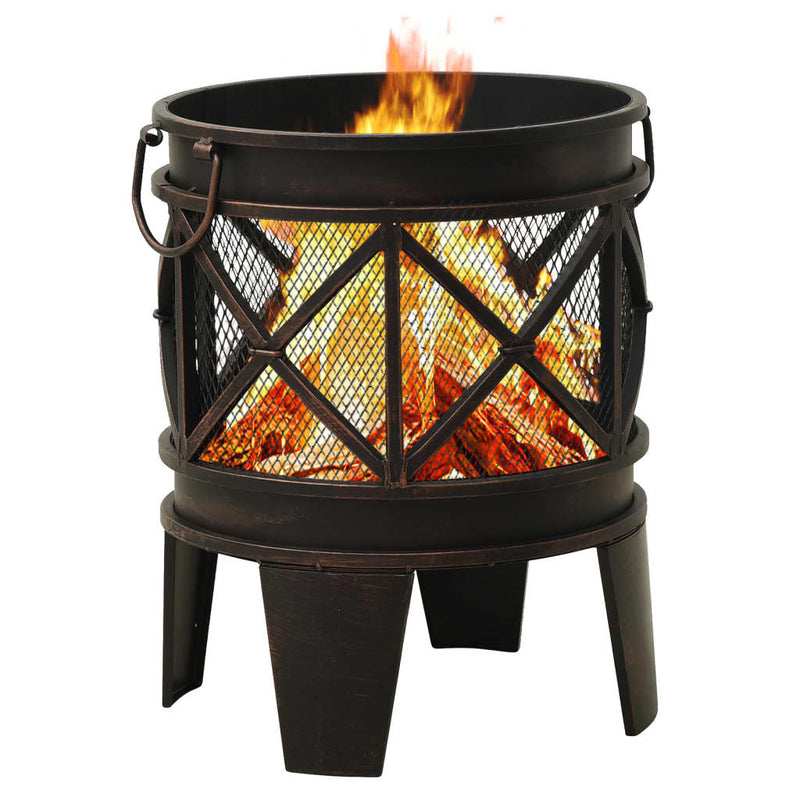 vidaXL Rustic Fire Pit with Poker Ø16.5"x21.3" Steel-2