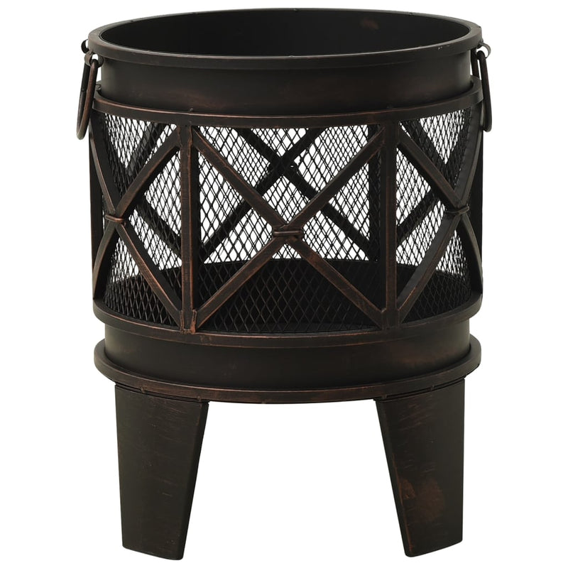 vidaXL Rustic Fire Pit with Poker Ø16.5"x21.3" Steel-3