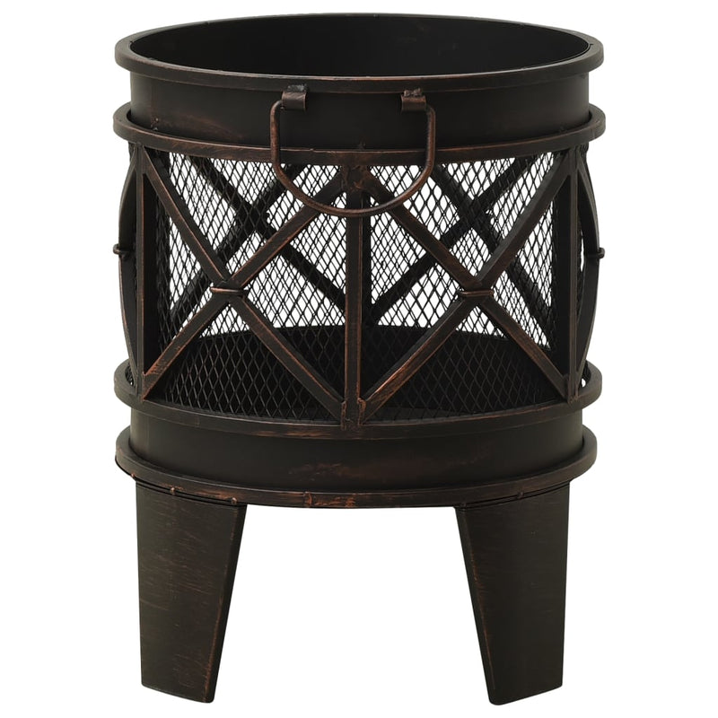 vidaXL Rustic Fire Pit with Poker Ø16.5"x21.3" Steel-4