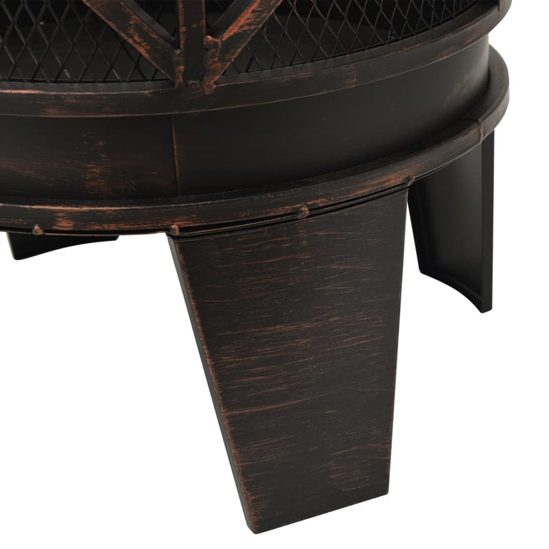 vidaXL Rustic Fire Pit with Poker Ø16.5"x21.3" Steel-7