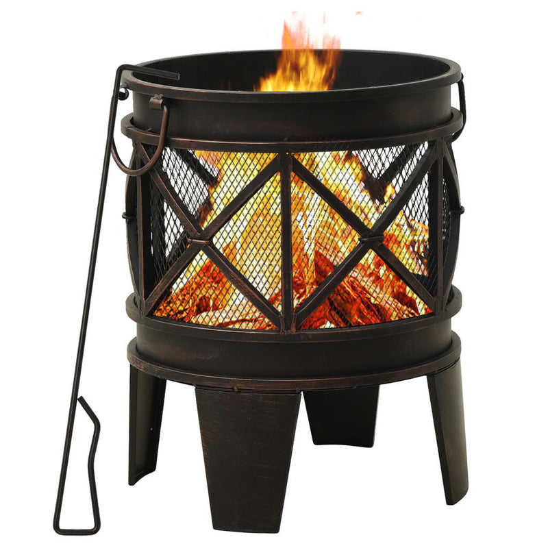 vidaXL Rustic Fire Pit with Poker Ø16.5"x21.3" Steel-0