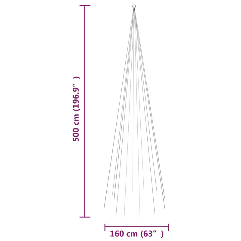 vidaXL Christmas Tree on Flagpole Warm White 732 LEDs 196.9"-7