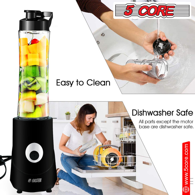 5 Core Personal Blender 20 Oz Capacity BPA Free Food Processor w 600ml Portable Travel Bottle 160W Electric Motor Powerful Food Processor -5C421-9