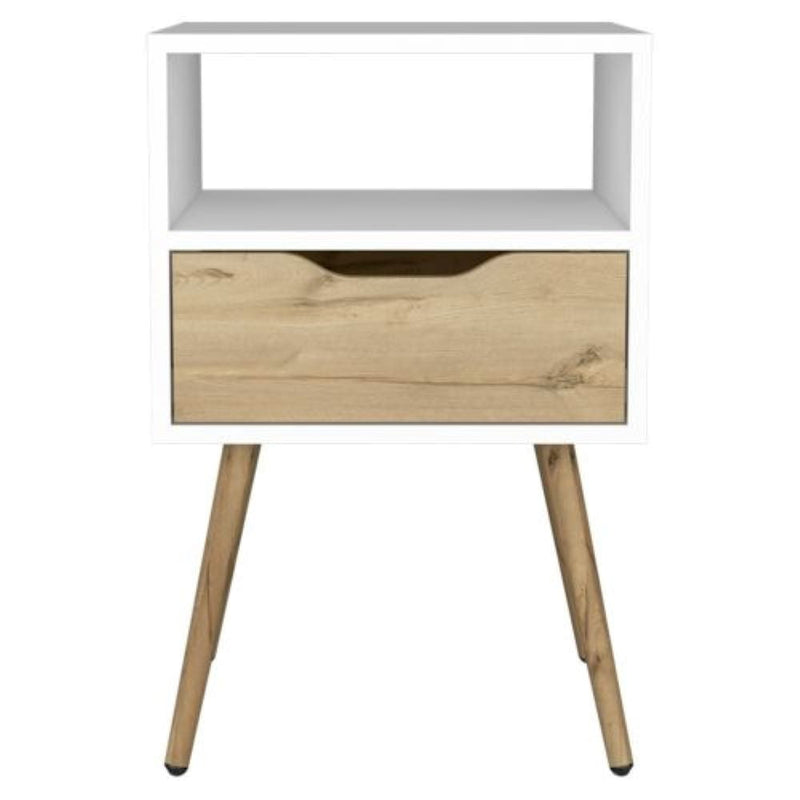 Nightstand  Fugaz, Open Shelf, Single Drawer, White / Light Oak Finish-3