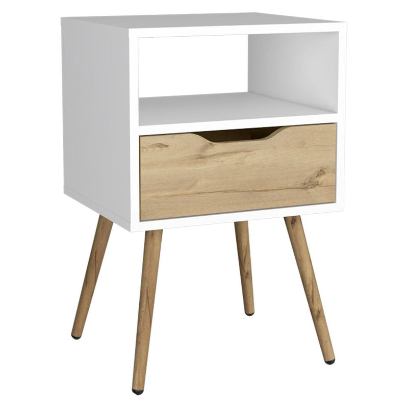 Nightstand  Fugaz, Open Shelf, Single Drawer, White / Light Oak Finish-5