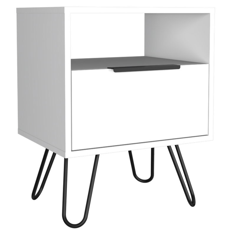 Nightstand Skyoner, Single Drawer, Hairpin Legs, White Finish-5