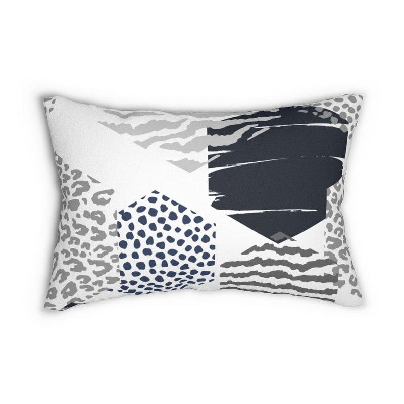 Decorative Lumbar Throw Pillow, Blue And Grey Geometric Pattern-1