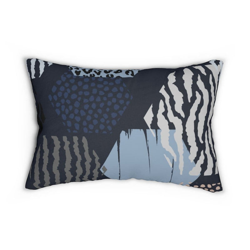 Decorative Lumbar Throw Pillow, Blue And Grey Geometric Pattern-2