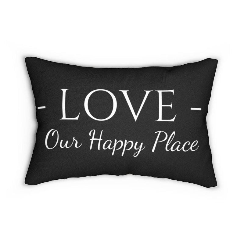 Decorative Throw Pillow - Double Sided Sofa Pillow / Love Our Happy Place - Beige Black-3