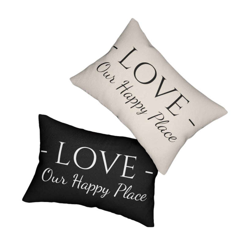 Decorative Throw Pillow - Double Sided Sofa Pillow / Love Our Happy Place - Beige Black-1