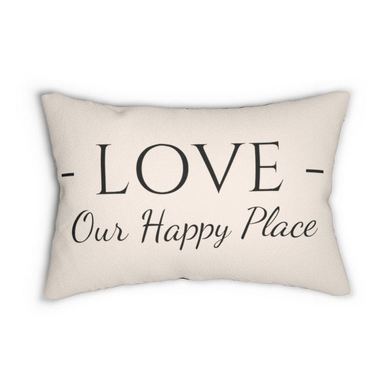 Decorative Throw Pillow - Double Sided Sofa Pillow / Love Our Happy Place - Beige Black-2