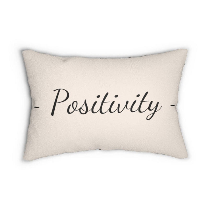 Decorative Lumbar Throw Pillow, Beige And Black Positivity Word Art Print-2