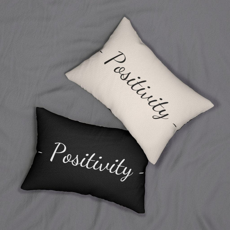 Decorative Lumbar Throw Pillow, Beige And Black Positivity Word Art Print-1