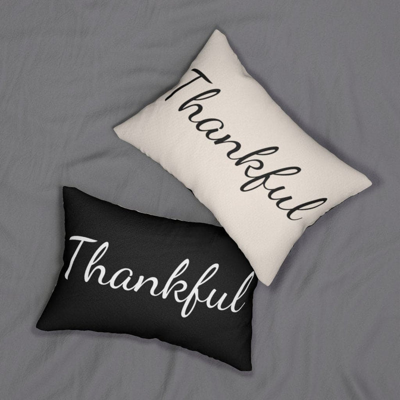 Decorative Throw Pillow - Double Sided Sofa Pillow / Thankful - Beige/black-4