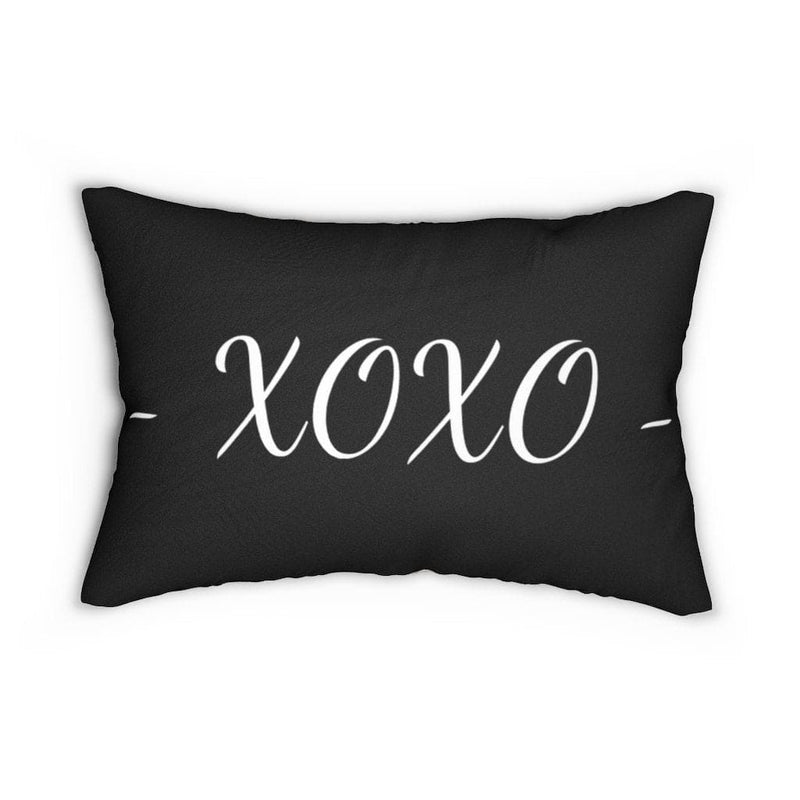 Decorative Lumbar Throw Pillow, Beige And Black Xoxo Word Art Print-2