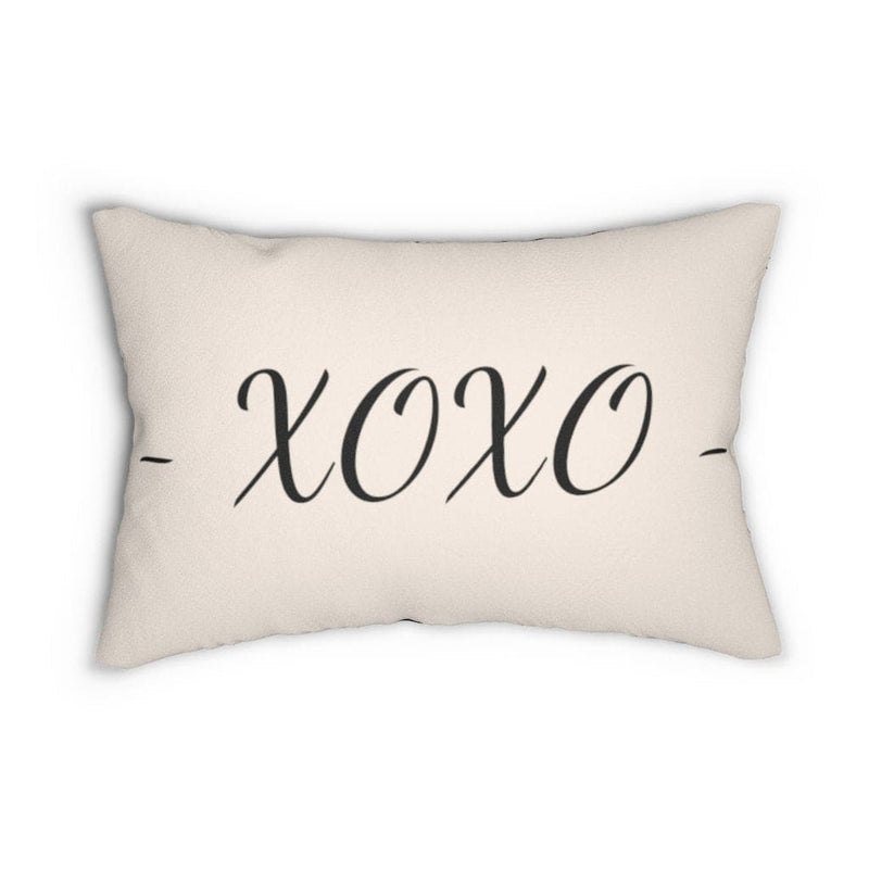 Decorative Lumbar Throw Pillow, Beige And Black Xoxo Word Art Print-1