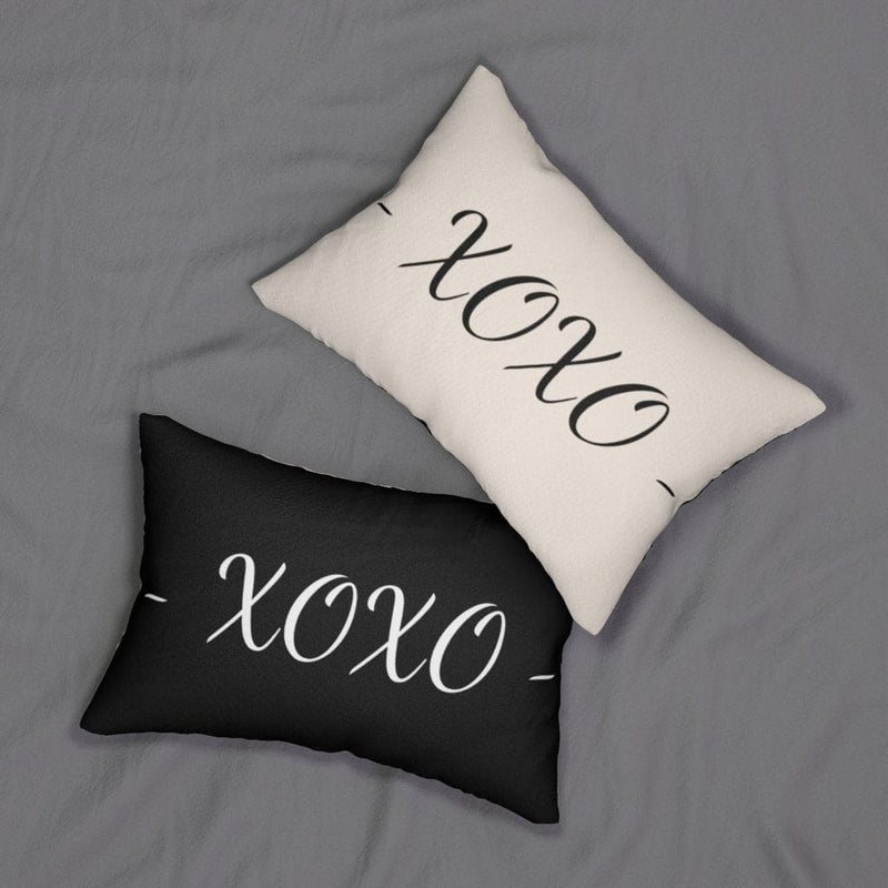 Decorative Lumbar Throw Pillow, Beige And Black Xoxo Word Art Print-4