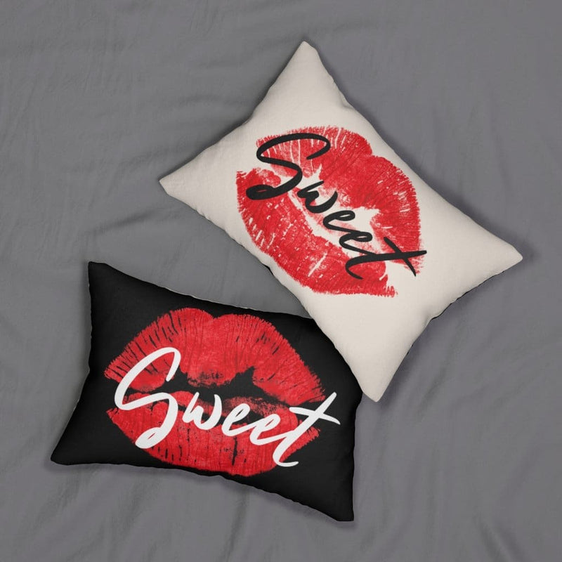 Decorative Throw Pillow - Double Sided / Sweet Lips Kiss - Beige/black-1