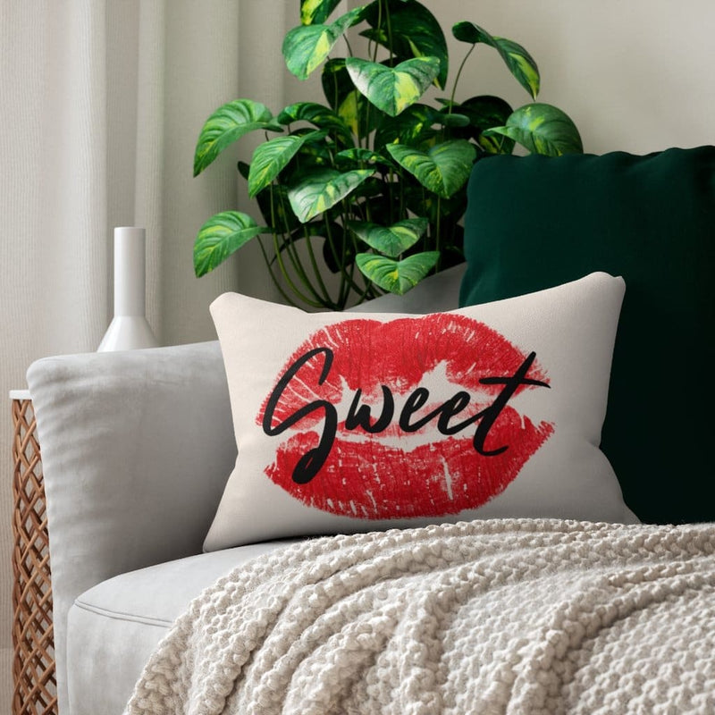 Decorative Throw Pillow - Double Sided / Sweet Lips Kiss - Beige/black-0